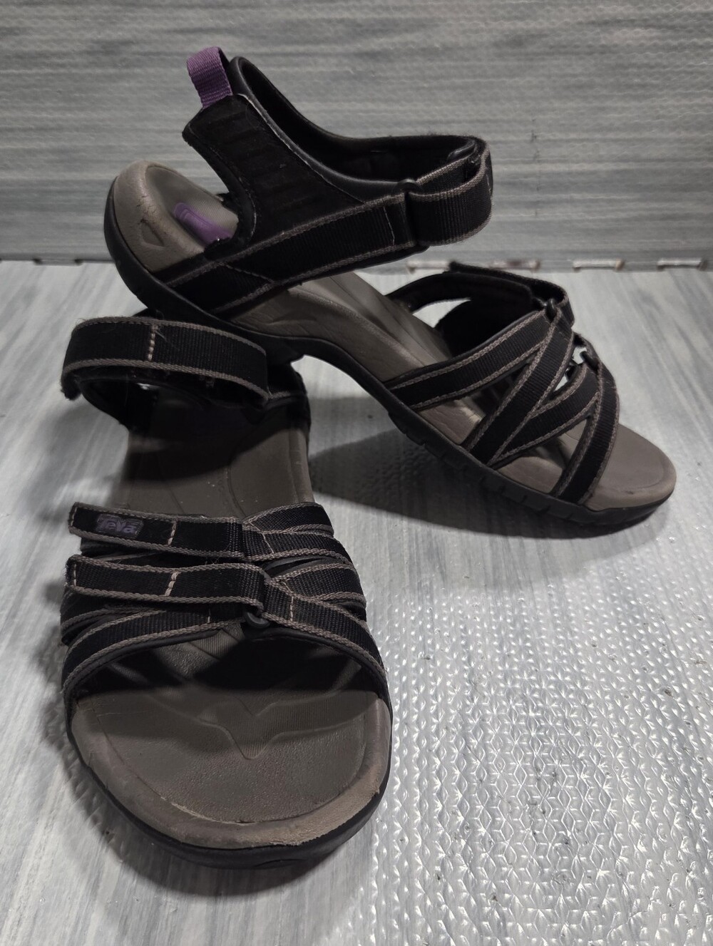 Teva Tirra Black Gray Purple Strappy Sport Hiking Trail Sandals Shoes Size 9